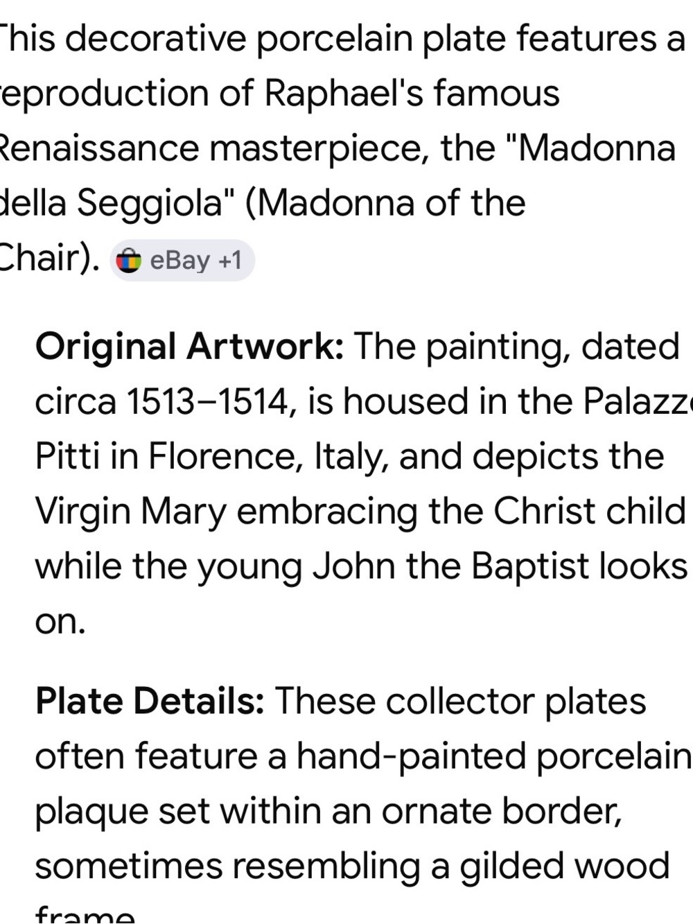 Repro “Madonna Della Seggiola” by Raphael Renaissance Art Plate Handpainted 7.5” - Picture 9 of 10